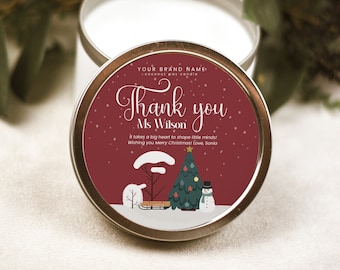 DIY Christmas Candle Label for Teachers, Customizable Canva Template, Editable Holiday Business Lid Sticker, Christmas Gift for Teacher H620