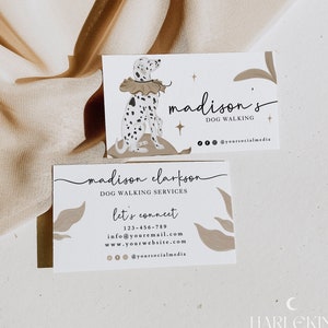 Editable Pet Business Template, DIY Dalmatian Dog Grooming Name Card Design, Boho Pet Sitting Business Card Pet Boarding Calling Card MANO