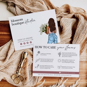 Editable Florist Care Card Template, Minimalist Flowers Care Instructions, Custom Fresh Bouquet Care Note, DIY Enclosure Blooms Care , H112