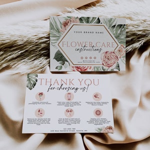 Editable Florist Care Card Template, Modern Flowers Care Instructions, Custom Fresh Bouquet Care Note, DIY Enclosure Blooms Care, H751 ROSE