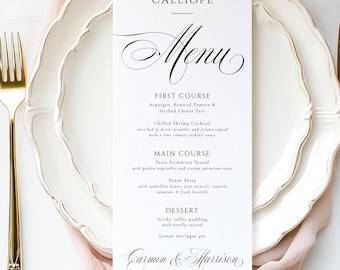 PRINTED + SHIPPED Custom Classic Wedding Menu and Name Card, Elegant Personalised Dinner Menu | CARMEN