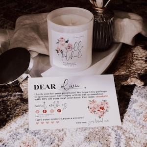 Editable Valentine's Day Candle Label Template With Matching Thank You Card, DIY Valentine Business Sticker, Rose Flower Thanks Note, ASK