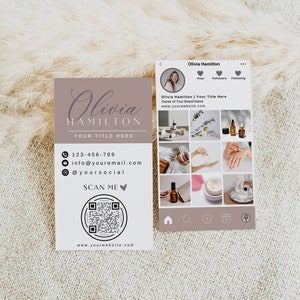 Afdrukbaar Instagram-visitekaartje met QR-code, Boho-naamkaart, Instant Download, DIY bewerkbare Insta-telefoonkaart, Canva-sjabloon, H326