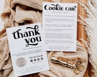 Editable Cookie Care Card Template, Bakery Business Thank You Card, Minimalist Card Instructions, Canva Printable, DIY Package Insert, H180
