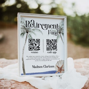 DIY tropische pensioen viering QR Code teken sjabloon, bewerkbare Trendy Travel Fund teken, afdrukbare Cash App Venmo Cash Future Fund, H988