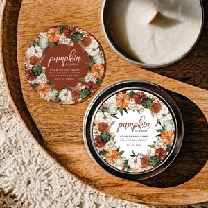 DIY Autumn Candle Label, Customizable Canva Template, Editable Fall Business Lid Sticker, Unique Sticker, Seasonal Pumpkin Product Label 979