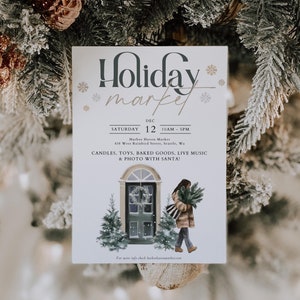 Modelo de folheto editável para mercado de férias, cartão de evento pop-up de Natal, folheto de boutique pop-up de Natal, folheto de mercado de fazendeiros Sip and Shop, 1299