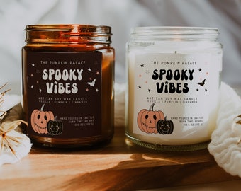 Halloween Candle Label Set, Customizable Canva Template, DIY Autumn Business Sticker, Editable Spooky Jar Label, Pumpkin Product Labels H276