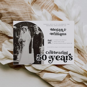 50-jähriges Jubiläum Einladung Vorlage, DIY Modernes Gelöbnis Erneuerung Einladung, bearbeitbares Retro Foto Hochzeitstag Einladung, MIRAY, 1175