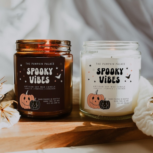 Halloween Candle Label Set, Customizable Canva Template, DIY Autumn Business Sticker, Editable Spooky Jar Label, Pumpkin Product Labels H276