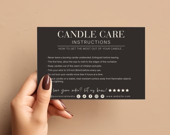 Candle Care Card Template, Editable Business Thank You Card, Modern Candle Instructions Card, Canva Printable, Package Insert Card, H369