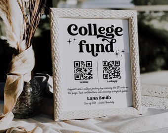 Editable College Fund Sign Template, DIY Grad Party QR Code Sign, Venmo Donation Fund Printable, High School Graduation Table Sign 727 MIRAY
