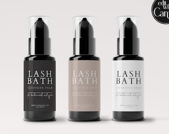 Editable Lash Bath Label Template, DIY Wrap Eyelash Cleanser Foam Label, Lash Shampoo Bottle Sticker, Customizable Lash Soap Design Ajda 639