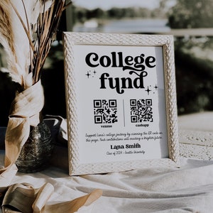 Editable College Fund Sign Template, DIY Grad Party QR Code Sign, Venmo Donation Fund Printable, High School Graduation Table Sign 727 MIRAY