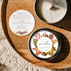 Editable Autumn Candle Label, Customizable Canva Template, DIY Fall Business Lid Sticker, Unique Sticker, Seasonal Leaves Product Label 1012
