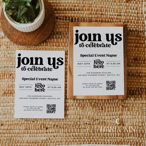 DIY Modern Business Invitation Template, Trendy QR Code Special Event Invitation, IG Story Invite Template, Barcode Text Invitations, H952