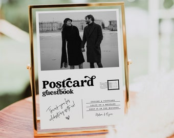 Postcard Guest Book Sign Template, Editable Modern Guest Book Sign, Alternative Guestbook Signs, Canva Template, Instant Download MIRAY 1175