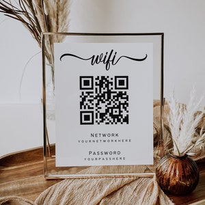 Editable Wifi Password Sign, DIY Be Our Guest Sign Template, Internet Network, Airbnb Welcome Signs, QR Code Guest Room Sign Template, H427