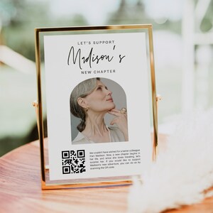 Moderne foto pensioen viering QR Code teken sjabloon, DIY Trendy Travel Fund teken, afdrukbare chique Cash App Venmo Cash Future Fund, H990