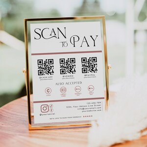 Drukowany znak kodu QR, dostosowywany znak skanowania do płatności, druk CashApp Paypal, natychmiastowe pobieranie szablonu Canva, mała firma kosmetyczna, H164