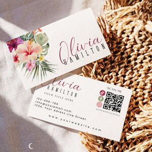 Afdrukbaar visitekaartje, zomer naam kaartsjabloon, Instant Download, DIY bewerkbare telefoonkaart, dubbelzijdige telefoonkaart, Canva sjabloon H216