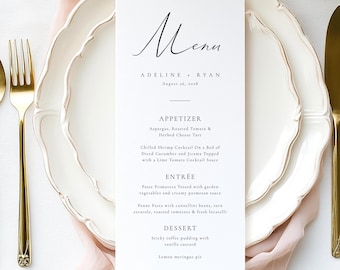 PRINTED + SHIPPED Custom Modern Wedding Menu Card, Elegant Personalised Dinner Menu