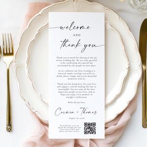 PRINTED + SHIPPED Custom Wedding Table Thank You Card,  Personalized Welcome and Thank You Card with QR Code