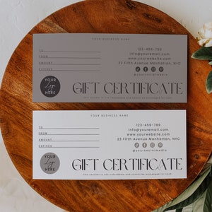 Plantilla de certificado de vale de regalo editable, certificado de regalo único personalizable, tarjeta de certificado de regalo para pequeñas empresas, Canva imprimible H423