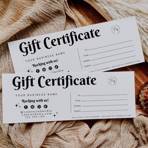 Editable Gift Voucher Certificate Template, Customizable Retro Gift Certificate, Small Business Gift Certificate Card, Canva Printable H076
