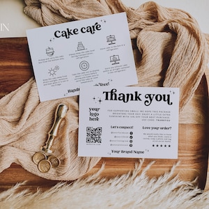 Edytowalna karta pielęgnacji tortu, DIY Wedding Cake Care Guide Cards, Wydrukowane podziękowania dla firm zajmujących się tortami, Opakowanie dla firm zajmujących się tortami, Szablon Canva H815