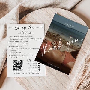 Bewerkbare Spray Tan Nazorg kaartsjabloon, DIY Artist Tanning Care Card, Tan After Care Instructies, Kleine Schoonheidssalon Business, H813