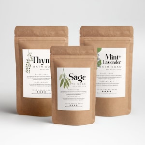 Modelo de etiqueta de bolsa DIY, design de etiqueta de produto corporal editável, etiquetas de bolsa de chá, embalagem de beleza para banho de spa, adesivos Doypack de café H631