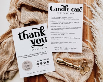 Candle Care Card Template, Editable Business Thank You Card, Candle Instructions Card, Canva Printable, Spring Package Insert Card, H173