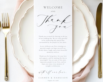PRINTED + SHIPPED Custom Wedding Table Thank You Card,  Personalized Welcome and Thank You Card