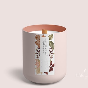 Editable Autumn Thin Candle Label, Customizable Canva Template, DIY Leaves Business Sticker, Instant Download, Slim Product Labels, H409