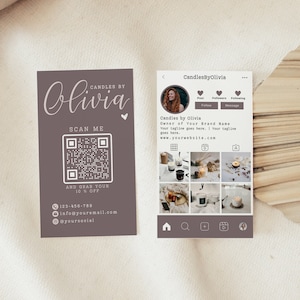Afdrukbaar Instagram-visitekaartje met QR-code, Boho-naamkaart, Instant Download, DIY bewerkbare Insta-telefoonkaart, Canva-sjabloon, H328