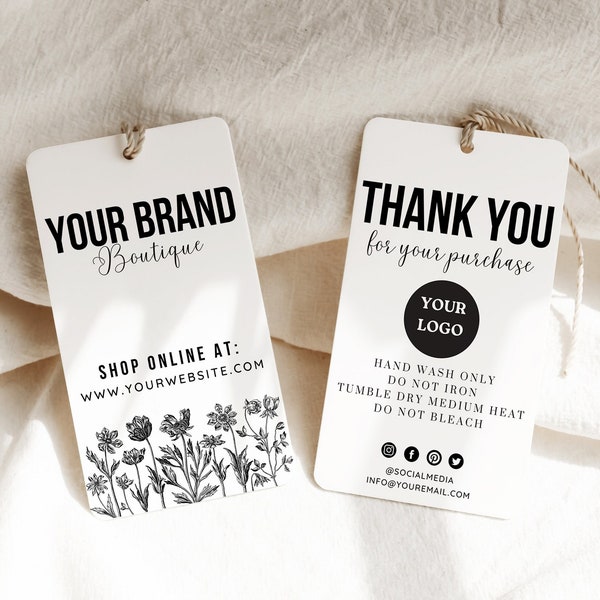 Editable Business Price Tag Template, Washing Instructions Tags, Clothing Care Label, Custom Canva Garment Size Tag, Instant Download, HT002