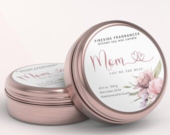 Editable Mothers Day Candle Label, Customizable Mom's Day Template, Minimalist Business Lid Sticker, Instant Download, Product Labels, H086