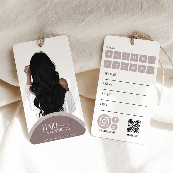 Editable Hair Hangtag & Bundle Wrap Design,  Luxury Hair Boutique Hang Tag Template, DIY Modern Hair Packaging, Beauty Hair Branding, H085