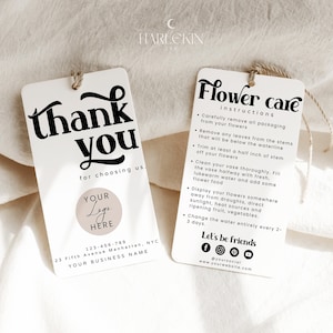 Modèle modifiable d'étiquette volante pour fleuriste, instructions d'entretien des fleurs minimales personnalisables, note d'entretien pour bouquet personnalisé, conseil d'entretien bricolage fleurs fraîches H212
