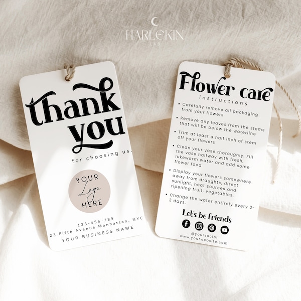 Editable Florist Hang Tag Template, Customizable Minimal Flowers Care Instructions, Custom Bouquet Care Note, DIY Fresh Blooms Care Tip H212