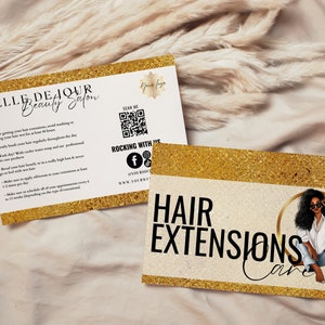 Hair Extension Aftercare Card Template, Editable Luxe Gold Care Card, How to Care Card, Elegant Salon Instruction, DIY Canva Printable, H089