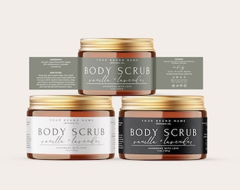 Editable Bath Body Scrub Label, DIY Bath Soak Salt Canva Template, Wrap Round Skincare Label, Beauty Lid Label, Modern Product Label H736