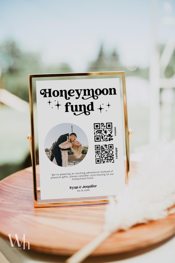 Editable Honeymoon Fund Sign, DIY Venmo QR Code Wedding Wish Sign, Wedding Sign Canva Corjl Template, Retro Sign, Instant Download MIRAY 771