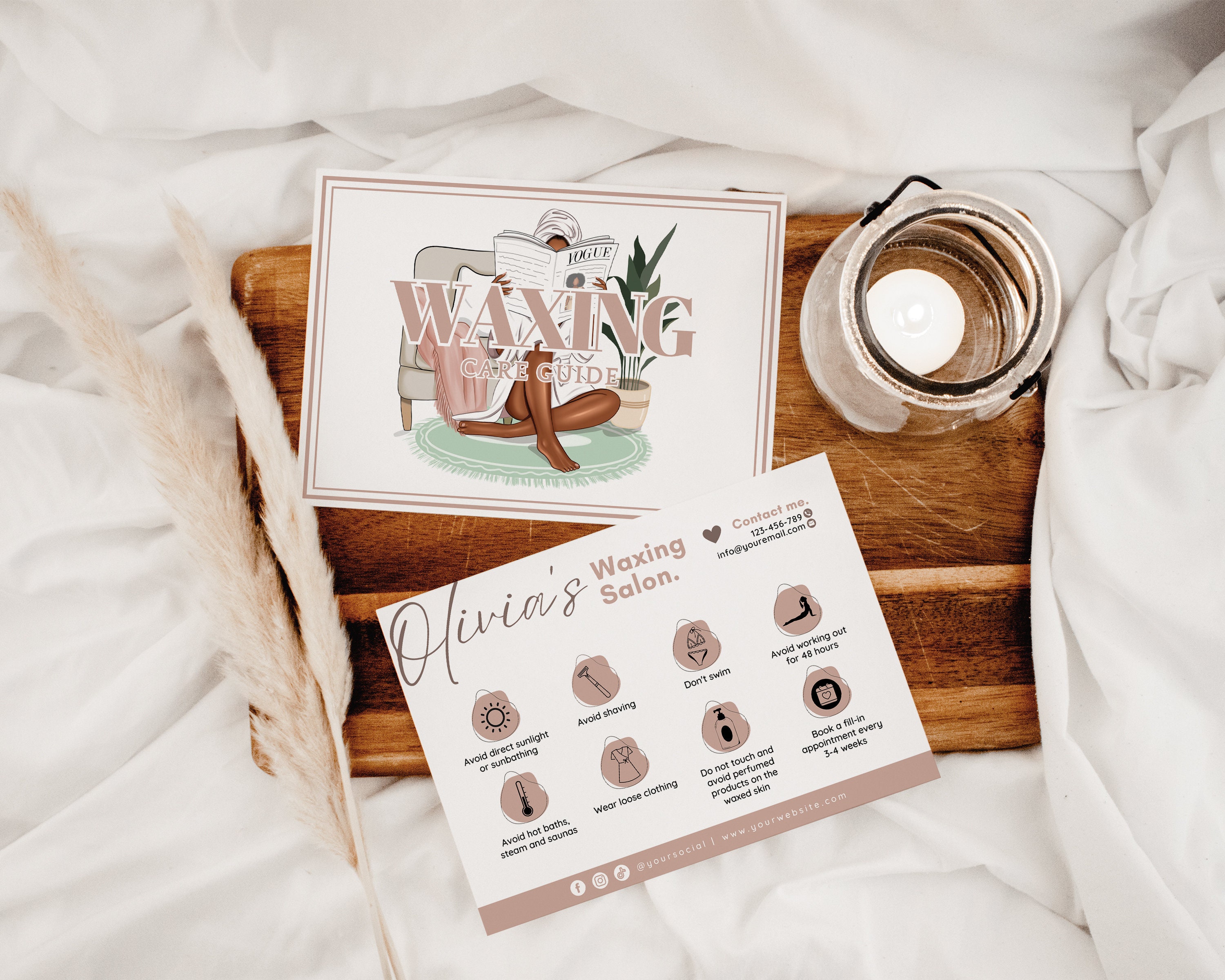 Editable Waxing Aftercare Card Template, DIY Hair Wax Care Card, Waxing