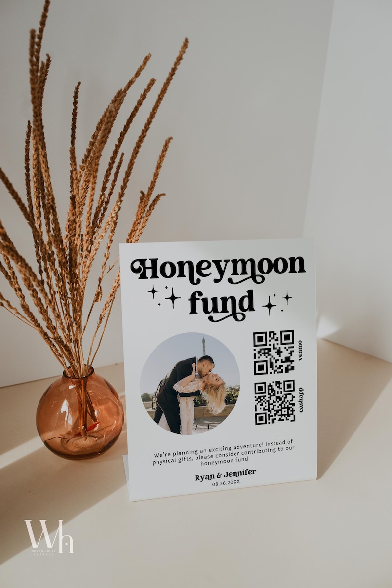 Editable Honeymoon Fund Sign, DIY Venmo QR Code Wedding Wish Sign, Wedding Sign Canva Corjl Template, Retro Sign, Instant Download MIRAY 771 image 10