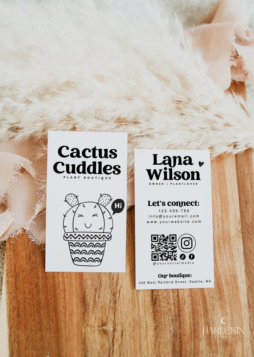 Editable Business Card Template, DIY Cute Succulent Name Card Design ...