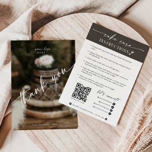 Bewerkbare Cake Care Card, DIY Wedding Cake Care Guide Cards, Afdrukbare Cake Business Bedankt, Cake Business Packaging, Canva Template, H817