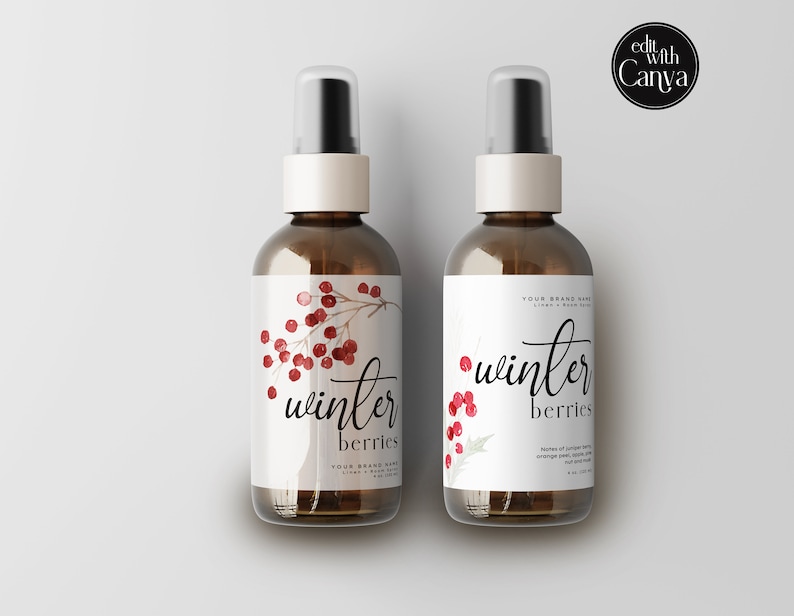 Editable Room Spray Label Template Canva, DIY Christmas Linen Spray ...