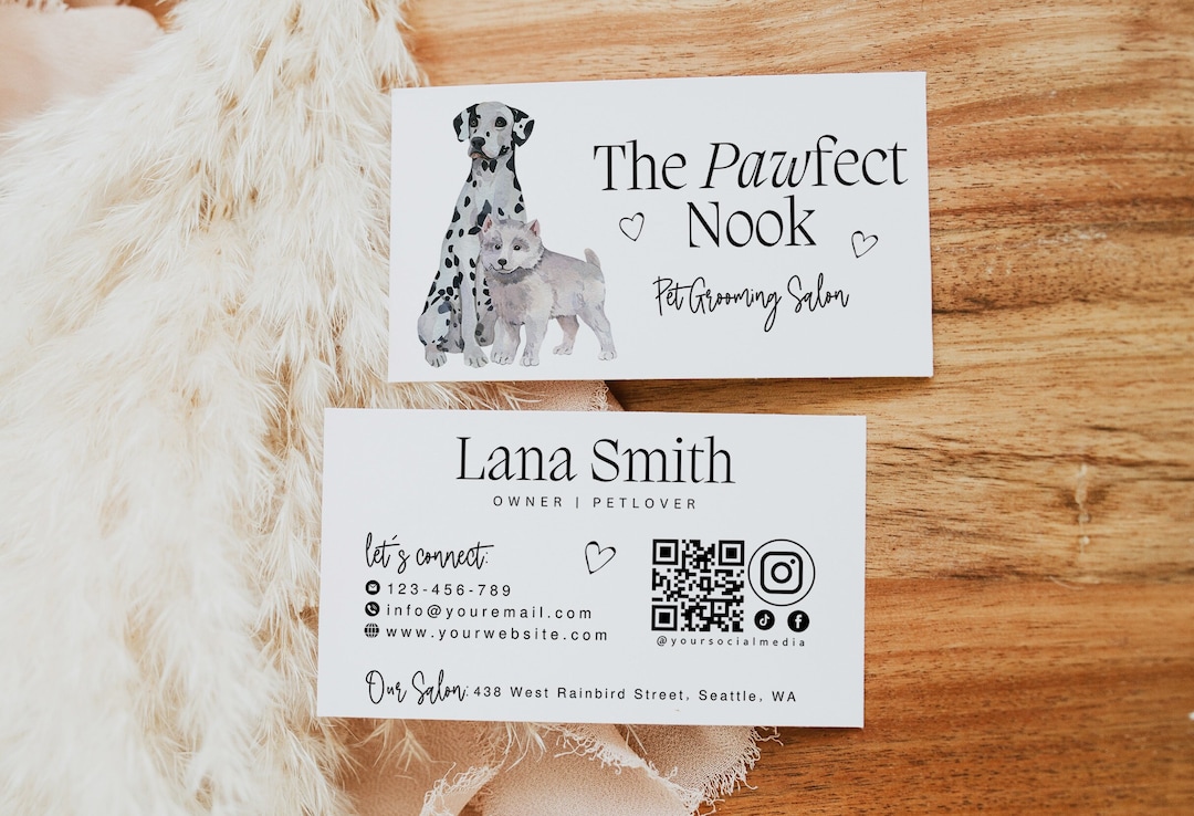 Editable Pet Business Template, DIY QR Code Dog Grooming Name Card